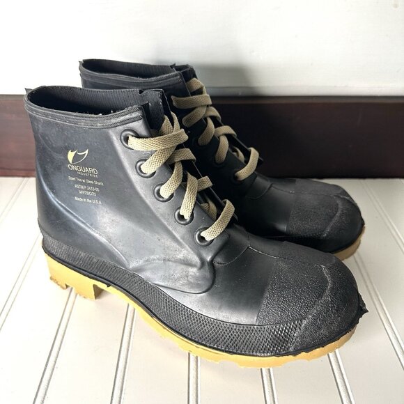 On Guard Men’s Rubber Work Boots Size 6 Steel Toe Lace Up - Picture 3 of 7